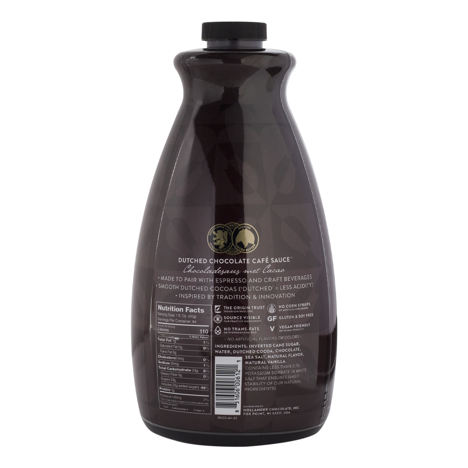 Hollander Sweet Ground Dutched Chocolate Sauce - Bottle (64 fl oz)