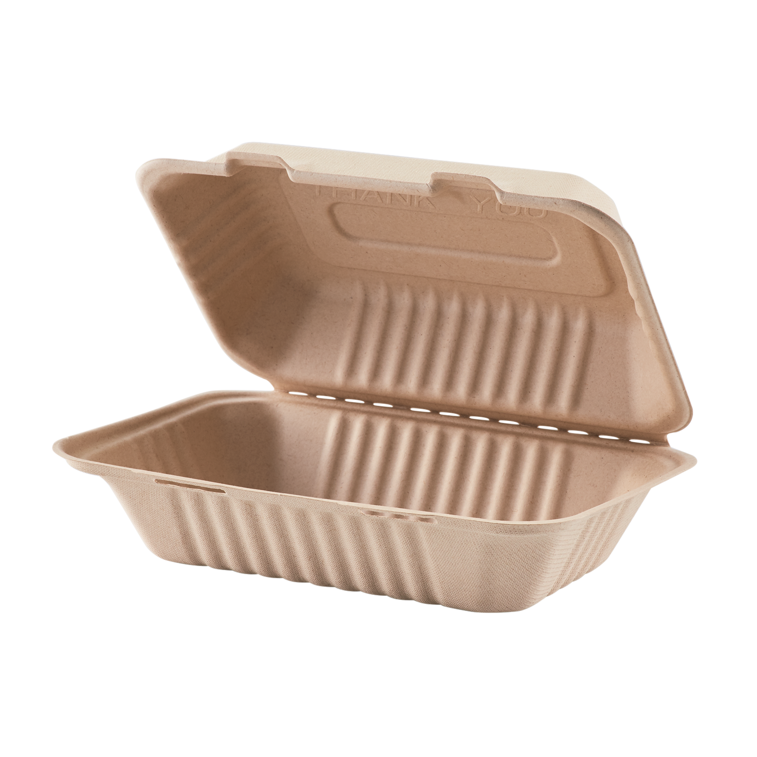 Karat Earth 9''x6'' PFAS Free Compostable Bagasse Hinged Containers, Natural - 200 pcs