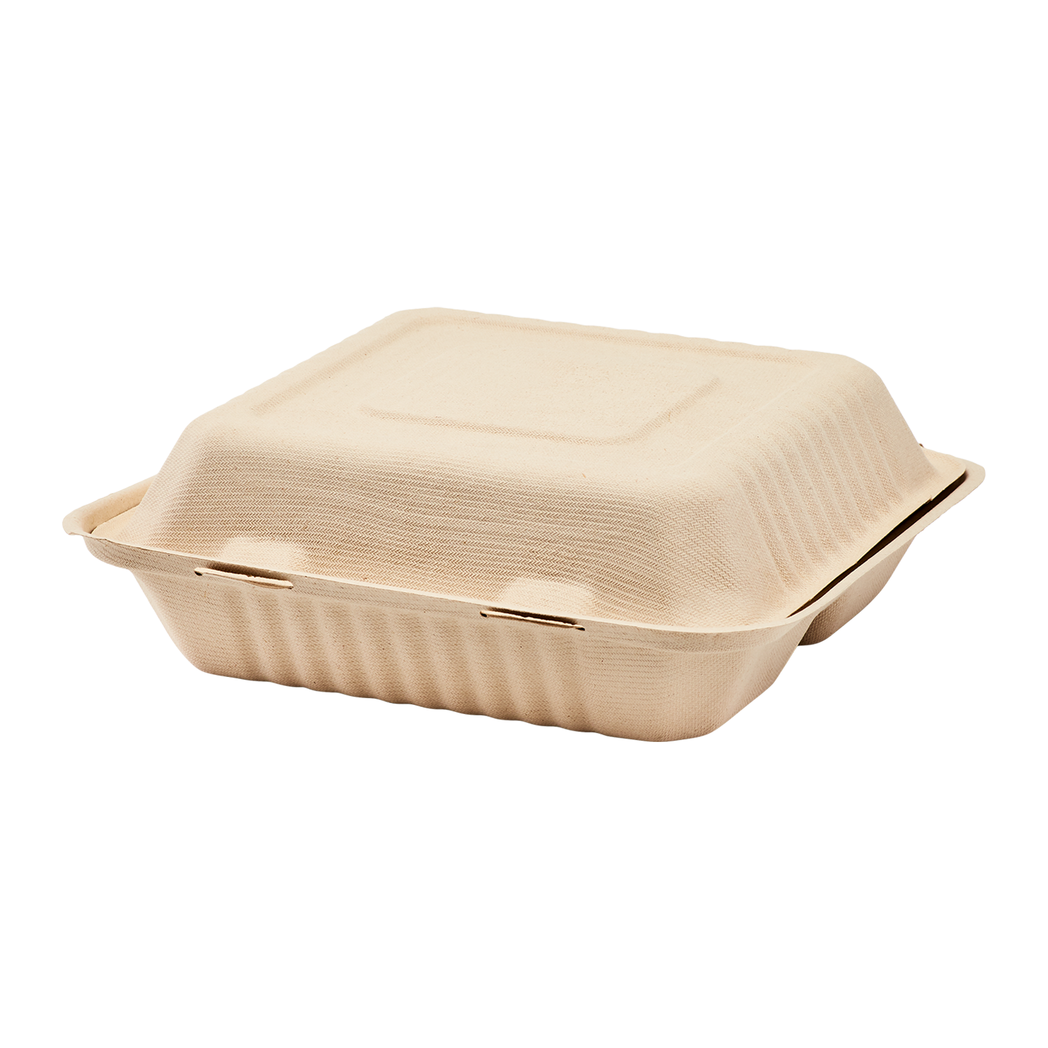 Karat Earth 9''x9'' PFAS Free Compostable Bagasse Hinged Containers, Natural, 3 Compartments - 200 pcs