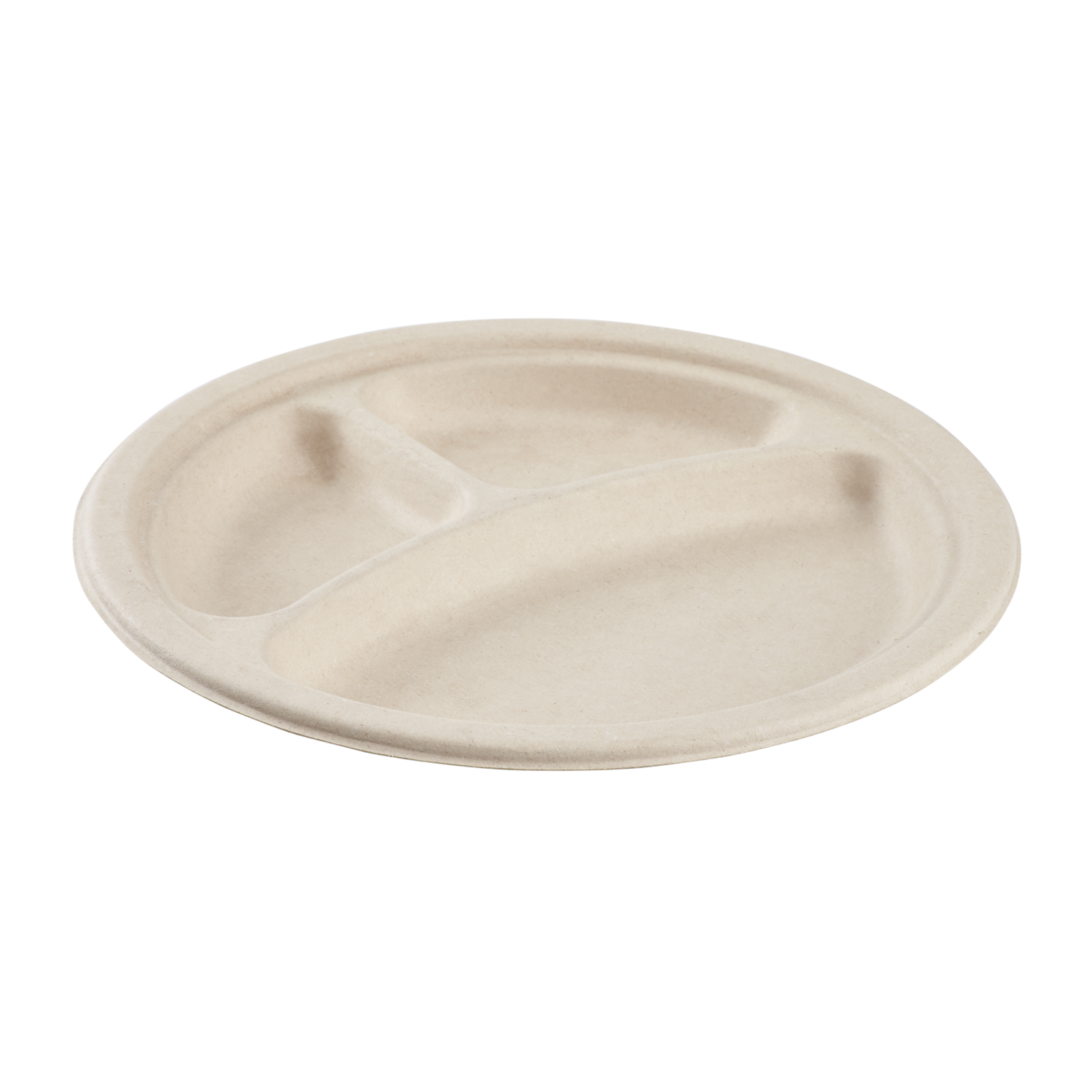 Karat Earth 9'' PFAS Free Compostable Bagasse Round Plates, Natural, 3 Compartments - 500 pcs