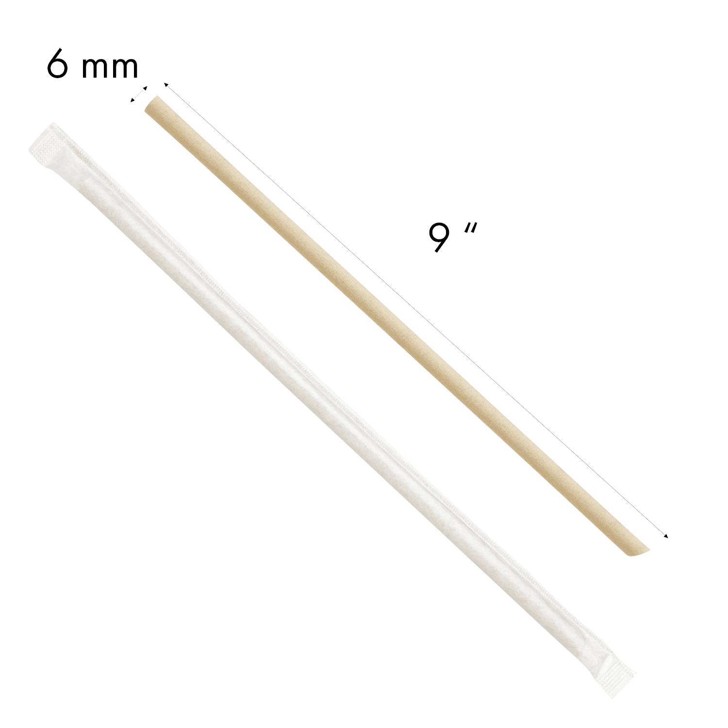 Karat Earth 9" Diagonal Cut Bamboo Fiber Jumbo Straws (6mm) Paper Wrapped, Natural - Bag of 200 pcs