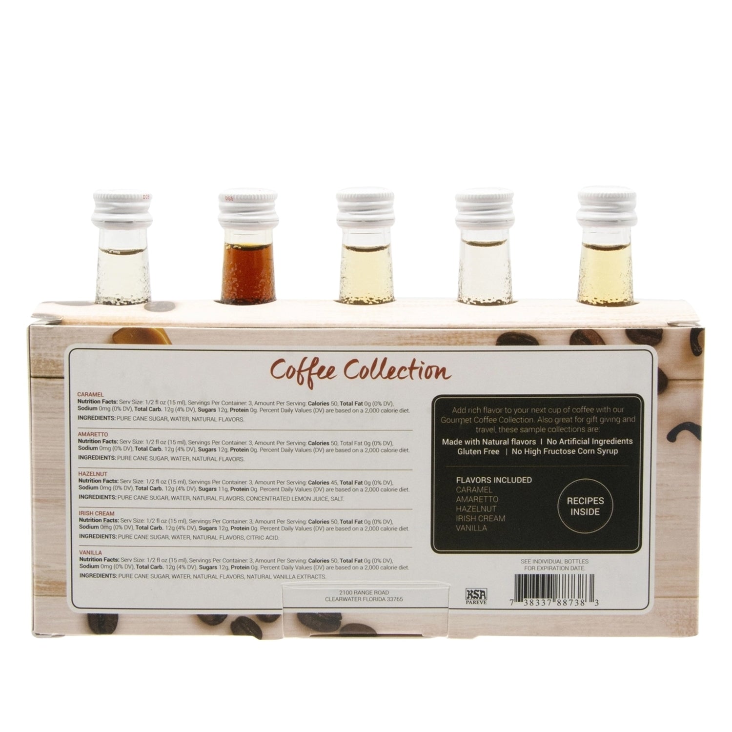 Monin Mini Coffee Collection Gourmet Flavorings - 5-pack Sampler (50mL)