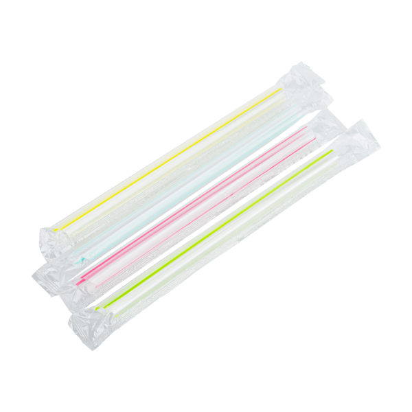 Karat 7.5'' Boba Straws Poly Wrapped (10mm), Mixed Striped Colors - 2,000 pcs