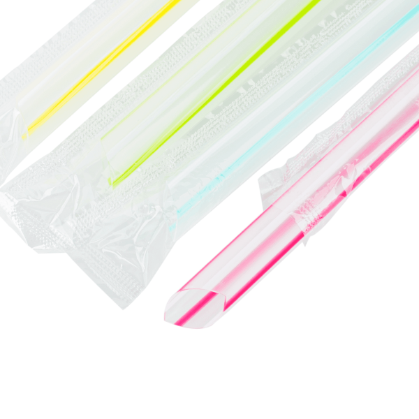 Karat 7.5'' Boba Straws Poly Wrapped (10mm), Mixed Striped Colors - 2,000 pcs