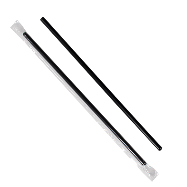 Karat 9" Jumbo Straws (5mm) Poly Wrapped, Black - 2,000 pcs