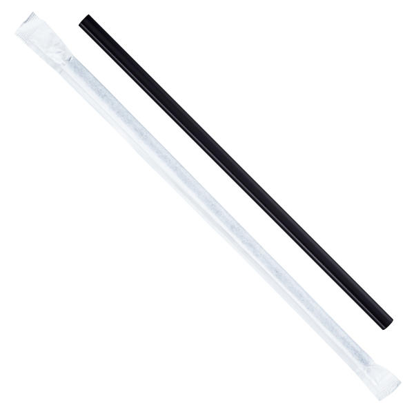 Karat 9'' Giant Straws (8mm) Paper Wrapped, Black - 2,500 pcs