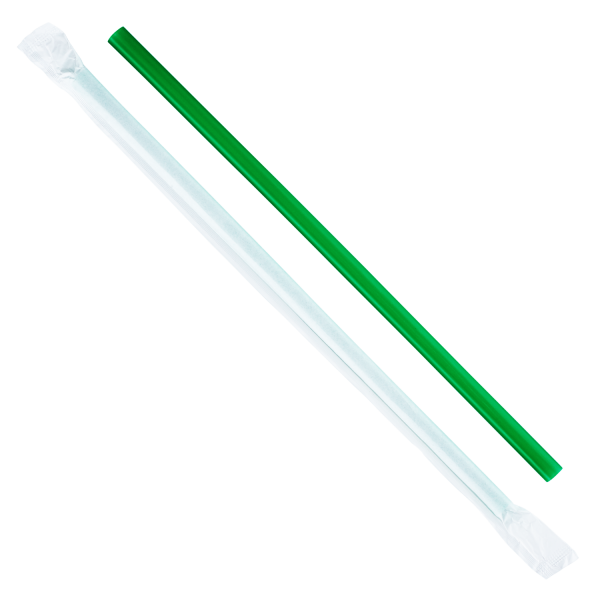 Karat 9'' Giant Straws (8mm) Paper Wrapped, Green - 2,500 pcs