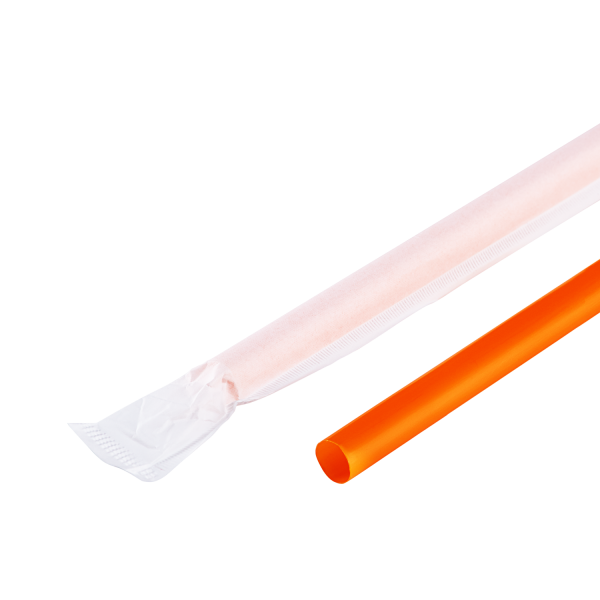 Karat 9'' Giant Straws (8mm) Paper Wrapped, Orange - 2,500 pcs