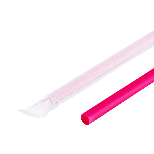 Karat 9'' Giant Straws (8mm) Paper Wrapped, Pink - 2,500 pcs