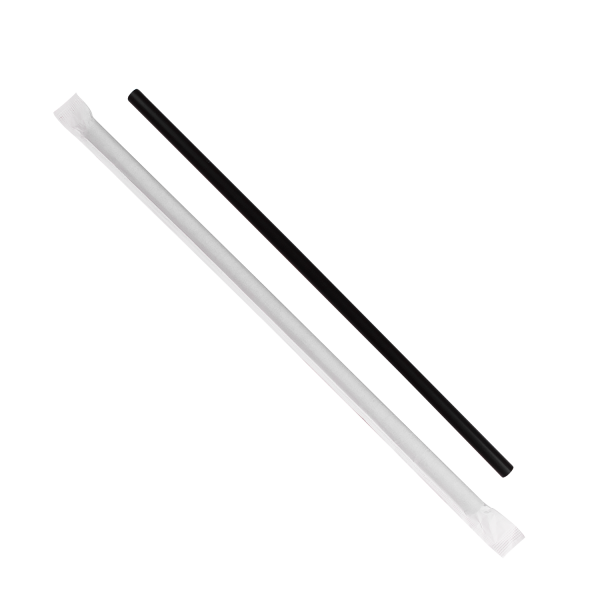 Karat 10.25'' Giant Straws Paper Wrapped (8mm), Black - 1,200 pcs