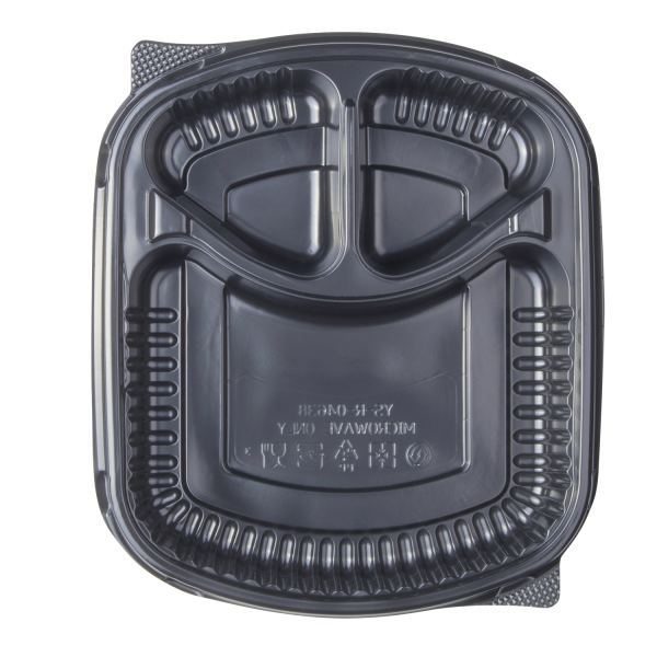 Karat 36 oz PP Plastic Microwaveable Black Take Out Box, 3 compartments - 300 pcs