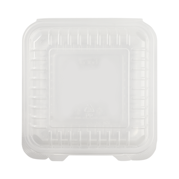Karat 8'' x 8' PP Plastic Hinged Container, Clear - 250 pcs