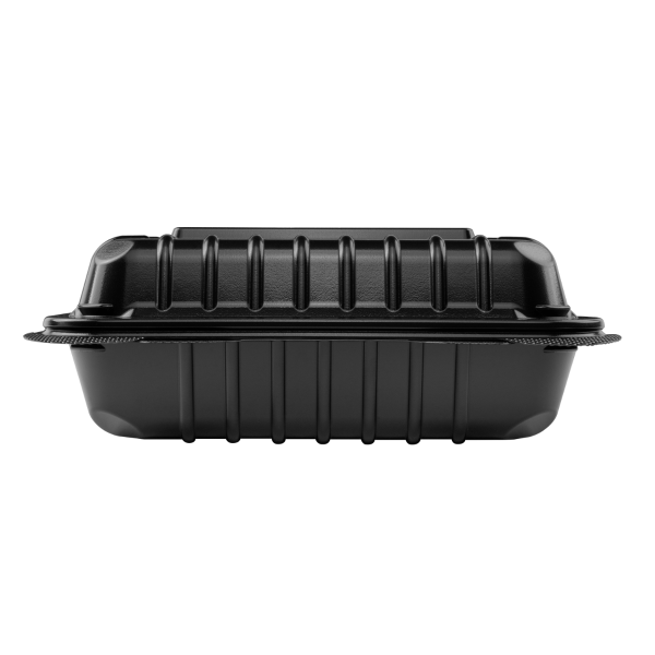 Karat 8'' x 8" Black PP Hinged Container, Black - 250 pcs