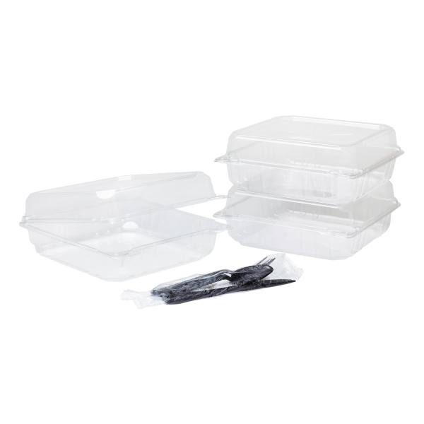 Karat 9''x9'' PET Plastic Hinged Containers, Clear - 200 pcs