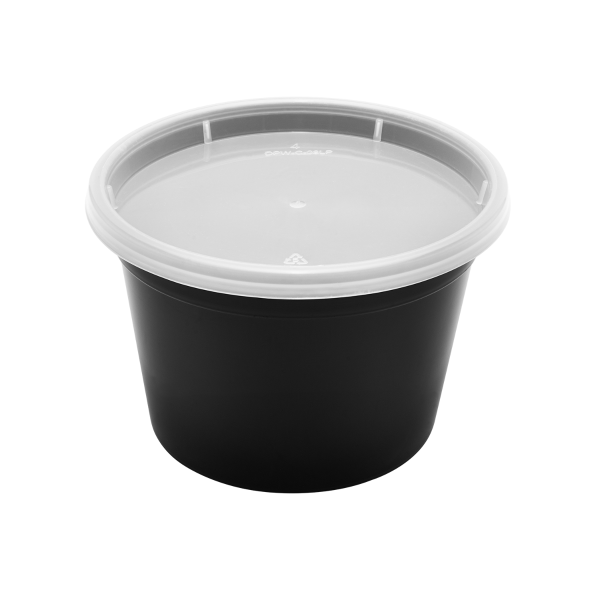 Karat 16 oz Black PP Injection Molded Round Deli Containers with Lids - 240 Sets