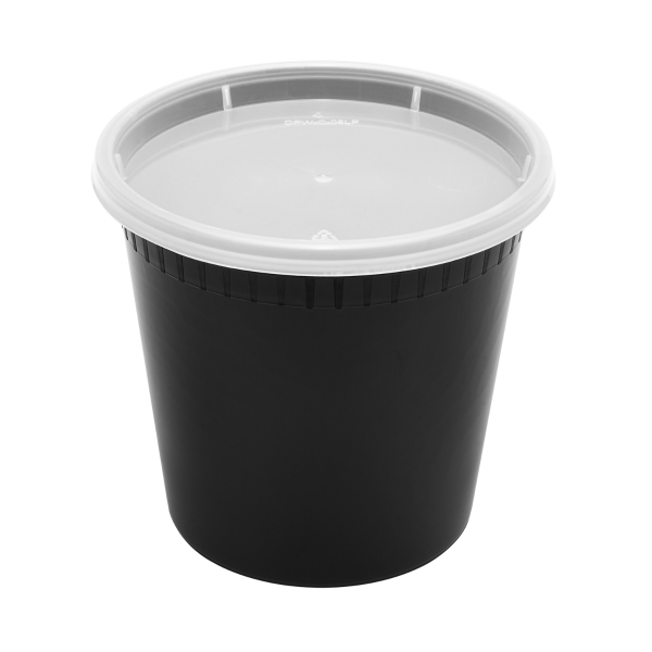 Karat 24 oz Black PP Injection Molded Round Deli Containers with Lids - 240 Sets