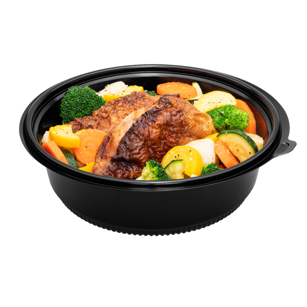 Karat 48 oz PP Round Microwaveable Container, Black - 150 pcs