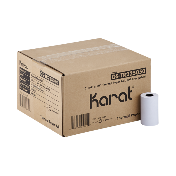 Karat 2 1/4" x 50' Thermal Paper Rolls, White - 50 pcs