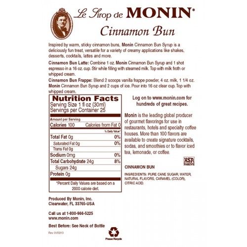 Monin Cinnamon Bun Syrup - Bottle (750mL)