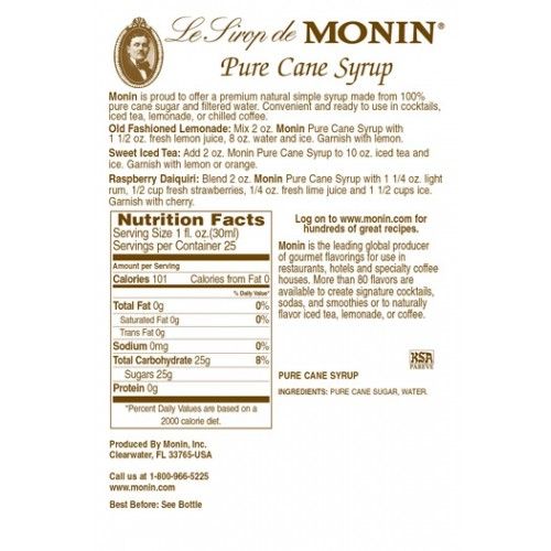 Monin Pure Cane Sweetener Syrup - Bottle (750mL)