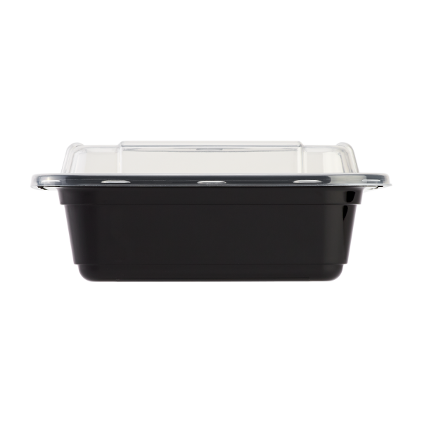 Karat 12 oz PP Plastic Microwavable Rectangular Food Containers & Lids, Black - 150 sets
