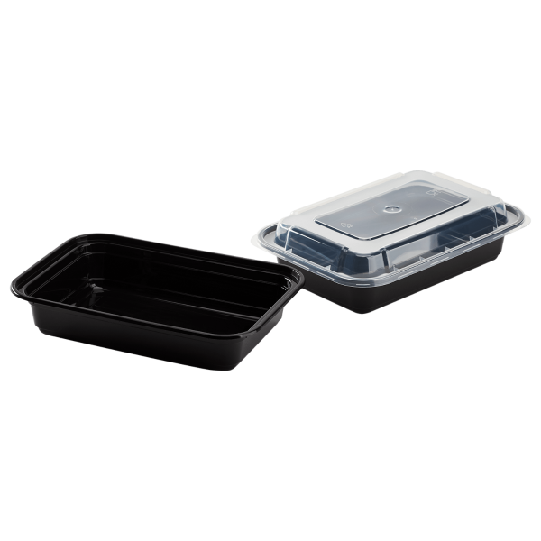 Karat 16 oz PP Injection Molded Microwaveable Rectangular Black Food Containers with lids - 150 sets