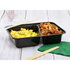 Karat 30 oz PP Plastic Microwavable Rectangular Food Containers & Lids, Black, 2 Compartments - 150 sets