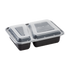 Karat 30 oz PP Plastic Microwavable Rectangular Food Containers & Lids, Black, 2 Compartments - 150 sets