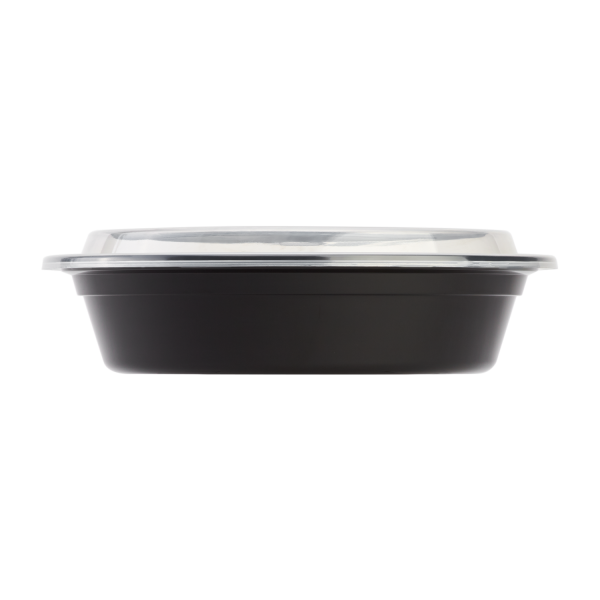 Karat 24 oz PP Plastic Microwavable Round Food Containers & Lids, Black - 150 sets