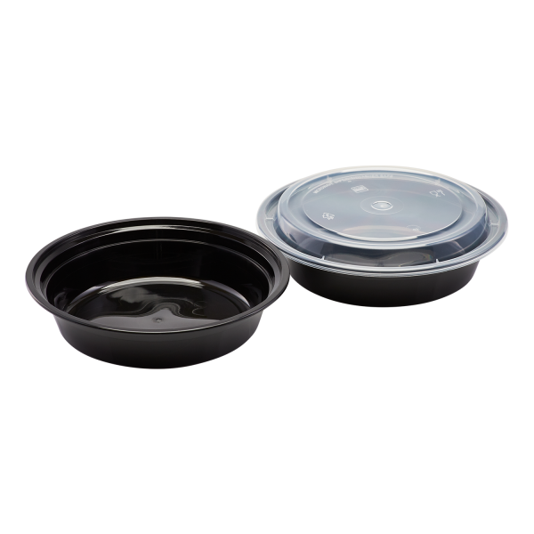 Karat 24 oz PP Plastic Microwavable Round Food Containers & Lids, Black - 150 sets