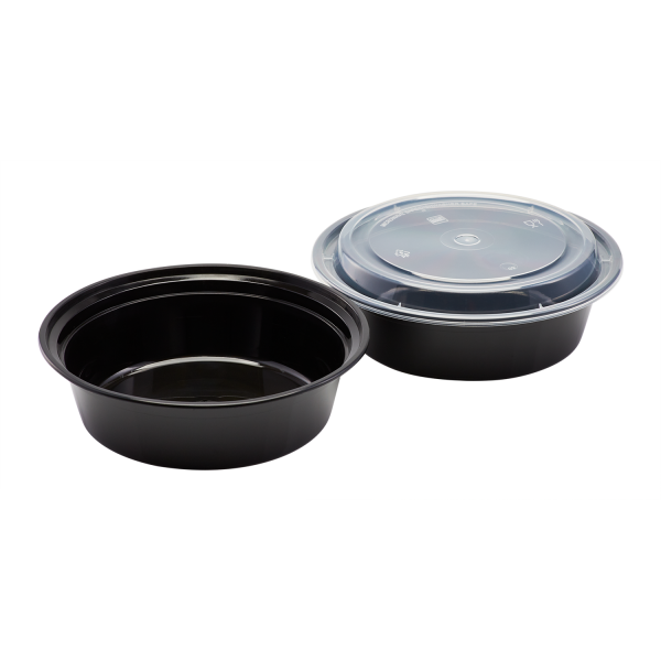 Karat 32 oz PP Plastic Microwavable Round Food Containers & Lids, Black - 150 sets