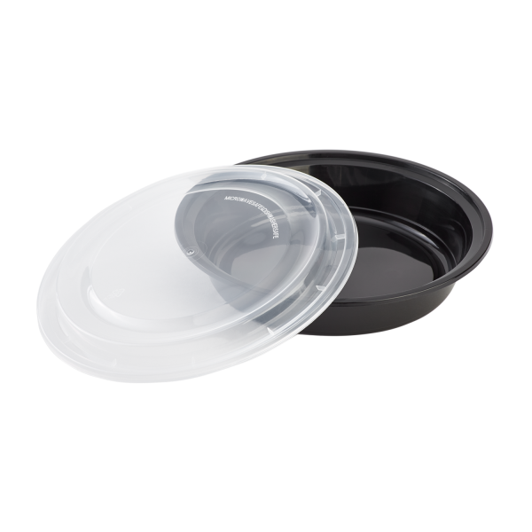 Karat 48 oz PP Plastic Microwavable Round Food Containers & Lids - Black - 150 sets