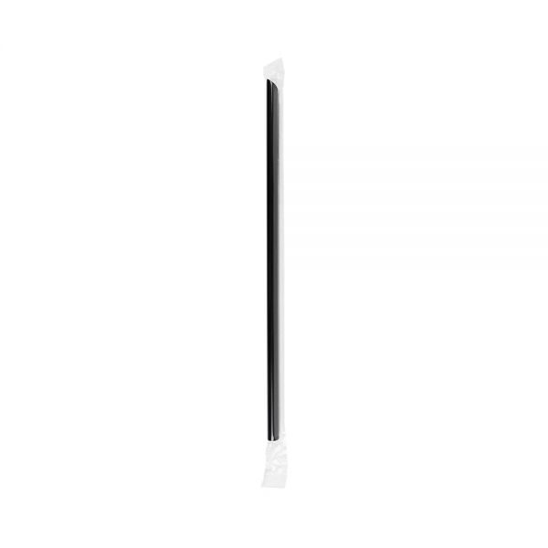 Karat 9" Diagonally Cut Giant Straws (8mm) Poly Wrapped, Black - 2,500 pcs