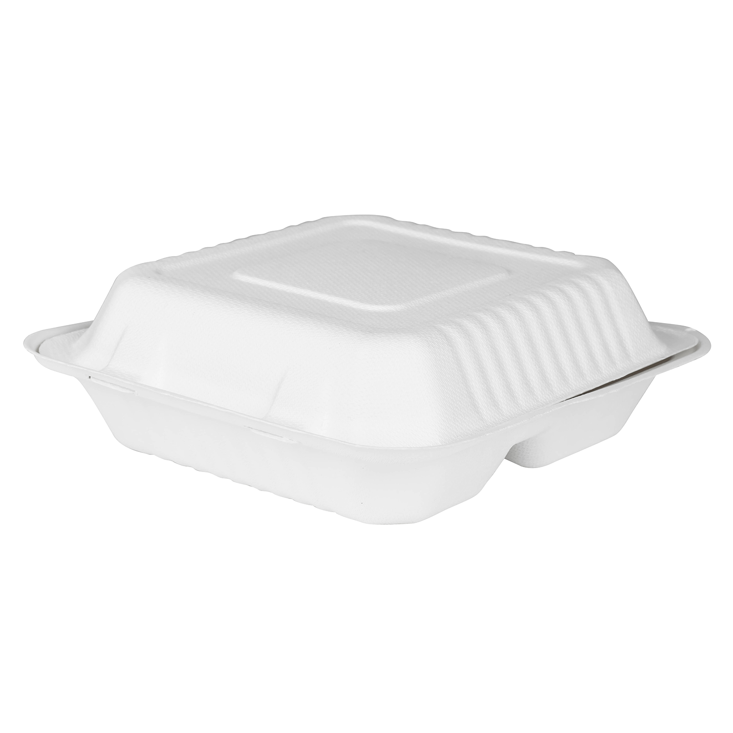 Karat Earth 9"x9" PFAS Free Compostable Bagasse Hinged Container, White, 3 Compartments - 200 pcs