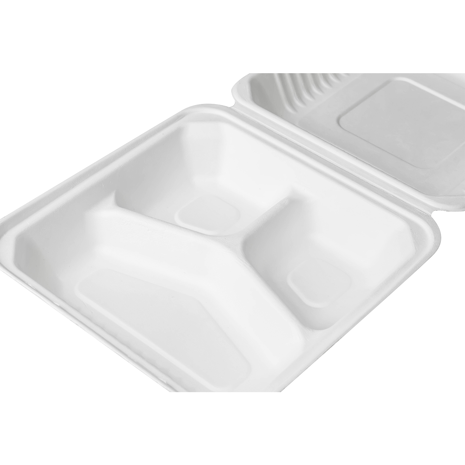 Karat Earth 9''x9'' PFAS Free Compostable Bagasse Hinged Containers, 3 Compartments - 200 ct