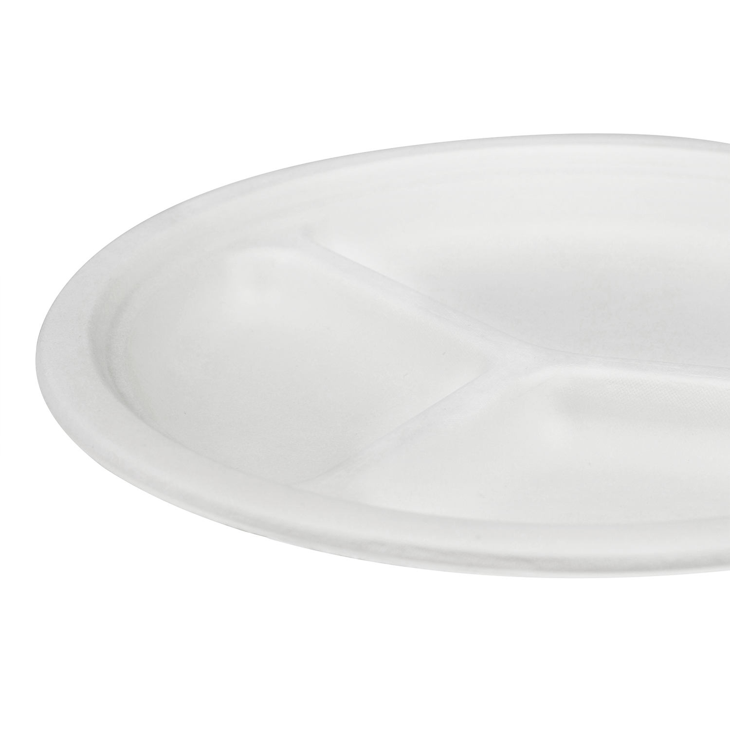 Karat Earth 10'' PFAS Free Compostable Bagasse Round Plates, White, 3 Compartments - 500 pcs