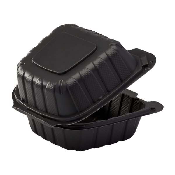 Karat Earth 6" x 6" Mineral Filled PP Hinged Container, Black - 400 pcs