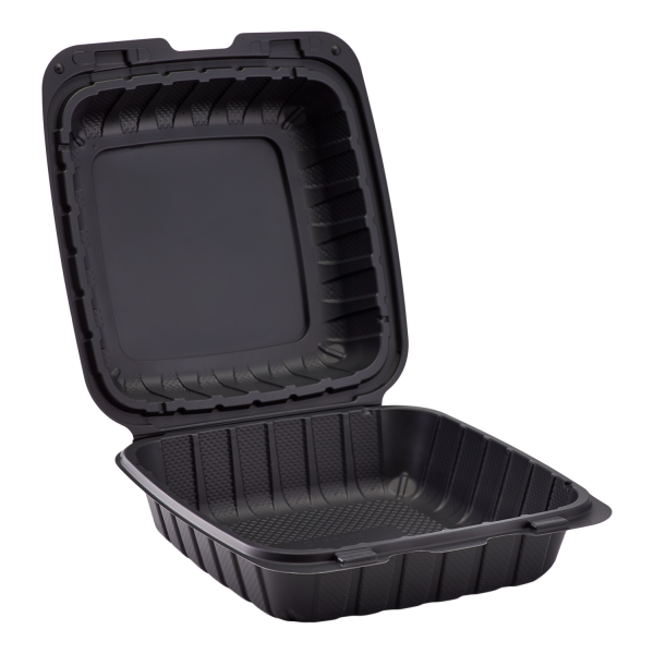 Karat Earth 8" x 8" Mineral Filled PP Hinged Container, Black - 200 pcs