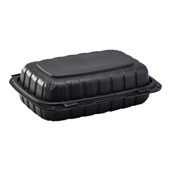 Karat Earth 9" x 6" Mineral Filled PP Hinged Container, Black - 250 pcs