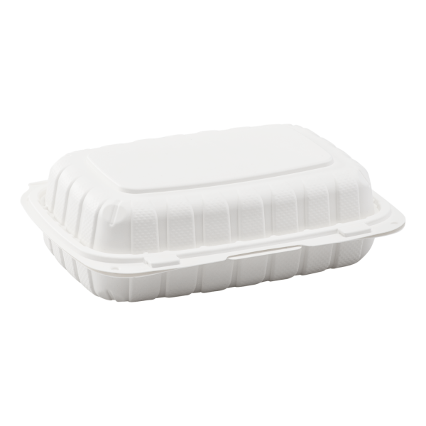 Karat Earth 9" x 6" Mineral Filled PP Hinged Container, White - 250 pcs