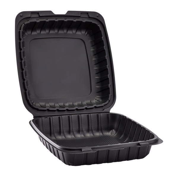 Karat Earth 9" x 9" Mineral Filled PP Hinged Container, Black - 120 pcs