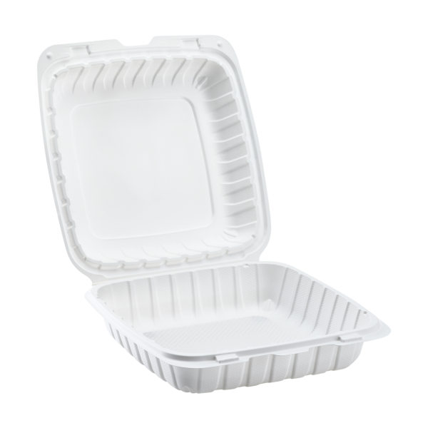 Karat Earth 9" x 9" Mineral Filled PP Hinged Container, White - 120 pcs