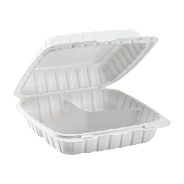 Karat Earth 9" x 9" Mineral Filled PP Hinged Container, White, 3 compartments, - 120 pcs