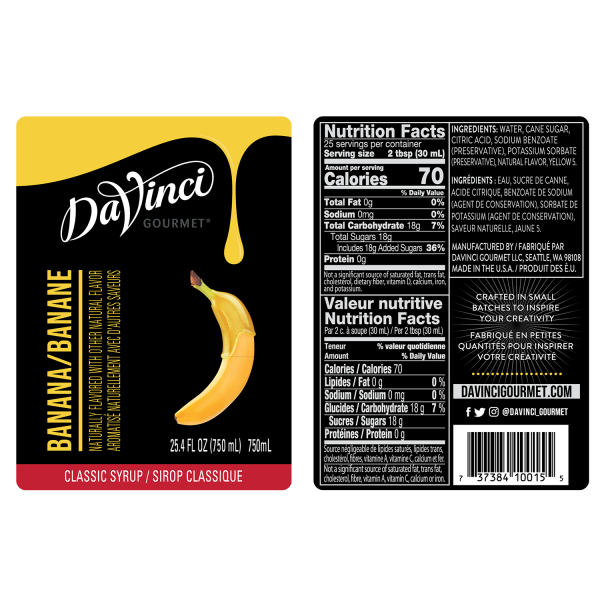 DaVinci Gourmet Banana Syrup - Bottle (750mL)