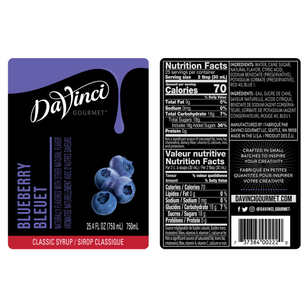DaVinci Classic Blueberry Syrup - Bottle (750mL)