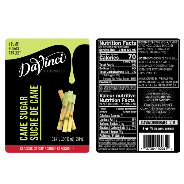 DaVinci Classic Cane Sugar Syrup - Bottle (750mL)
