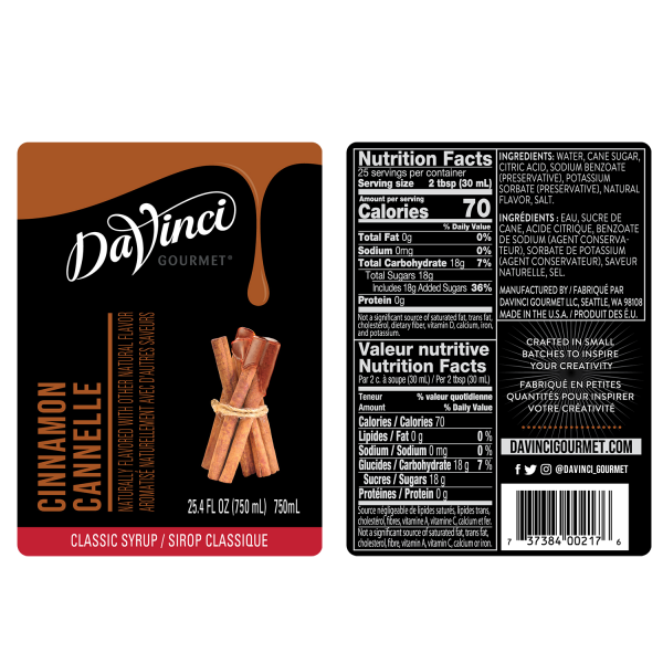 DaVinci Classic Cinnamon Syrup - Bottle (750mL)