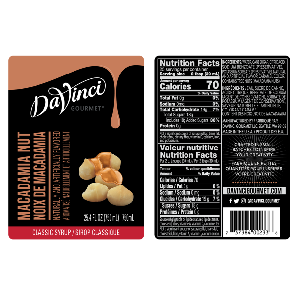 DaVinci Classic Macadamia Nut Syrup - Bottle (750mL)