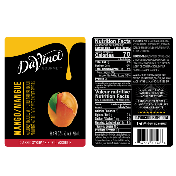 DaVinci Classic Mango Syrup - Bottle (750mL)