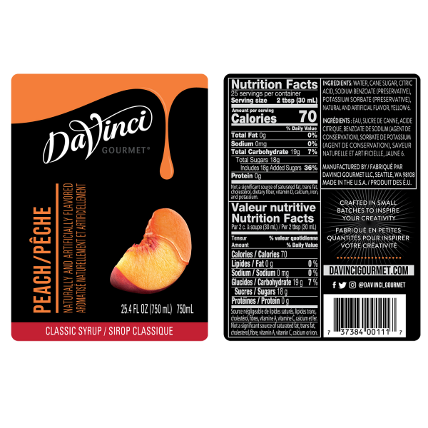 DaVinci Classic Peach Syrup - Bottle (750mL)